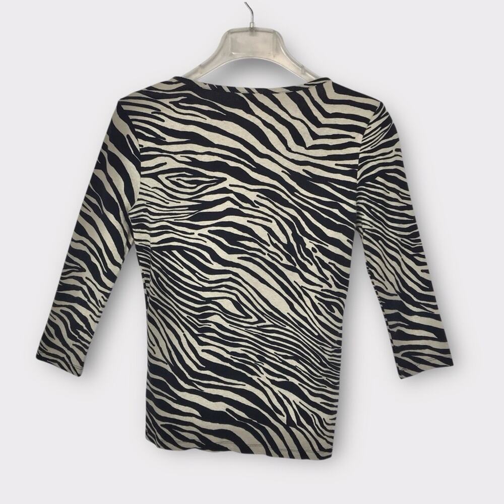 Jones NY Zebra Animal Print Tee Shirt 100% Cotton 3/4 Sleeve Top - Picture 3 of 5
